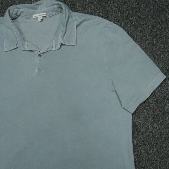 James Perse Shirt Men Large 3 Blue Sueded Jersey Polo Short Sleeve Lightweight - Picture 9 of 10